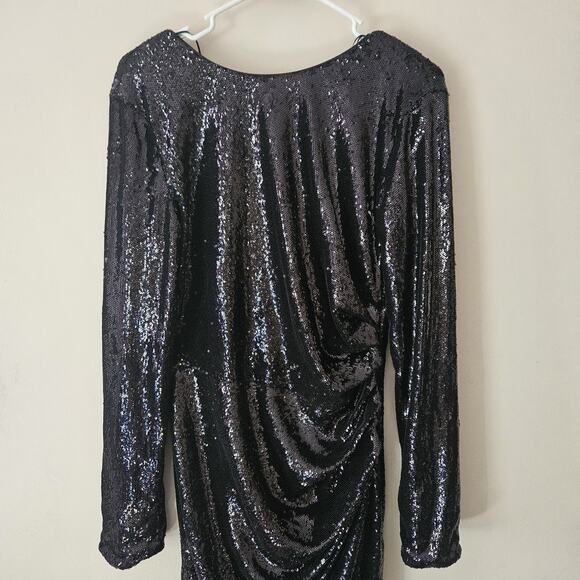 Dress the Population Sequin Long Sleeve Black Midi Dress Size XL New With Tags - Picture 2 of 8